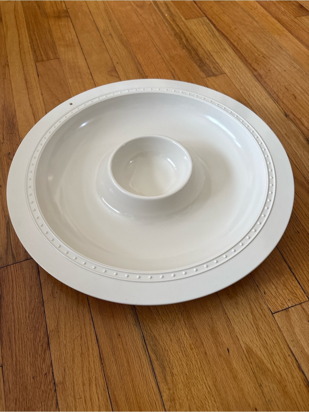 Nora Fleming RETIRED Melamine Chip & Dip Platter-MEL05 Pearl Dot-like NEW! White